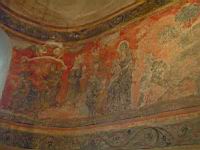 Polignac, Eglise, Chapelle lat. droite, Fresque de la Vierge (14e), Nativite, Rois mages (1)